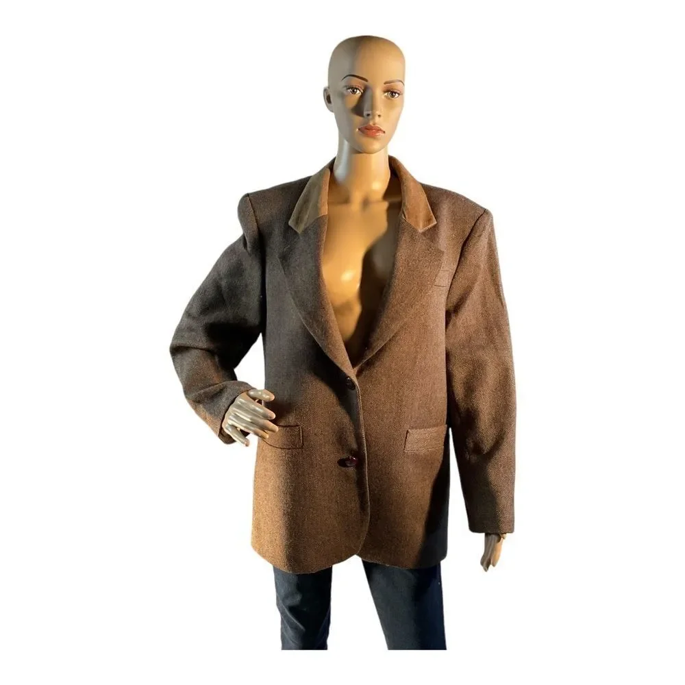 George “A” Women’s Vintage Brown  Wool Tweed Patchwork Oversized Jacket Size M